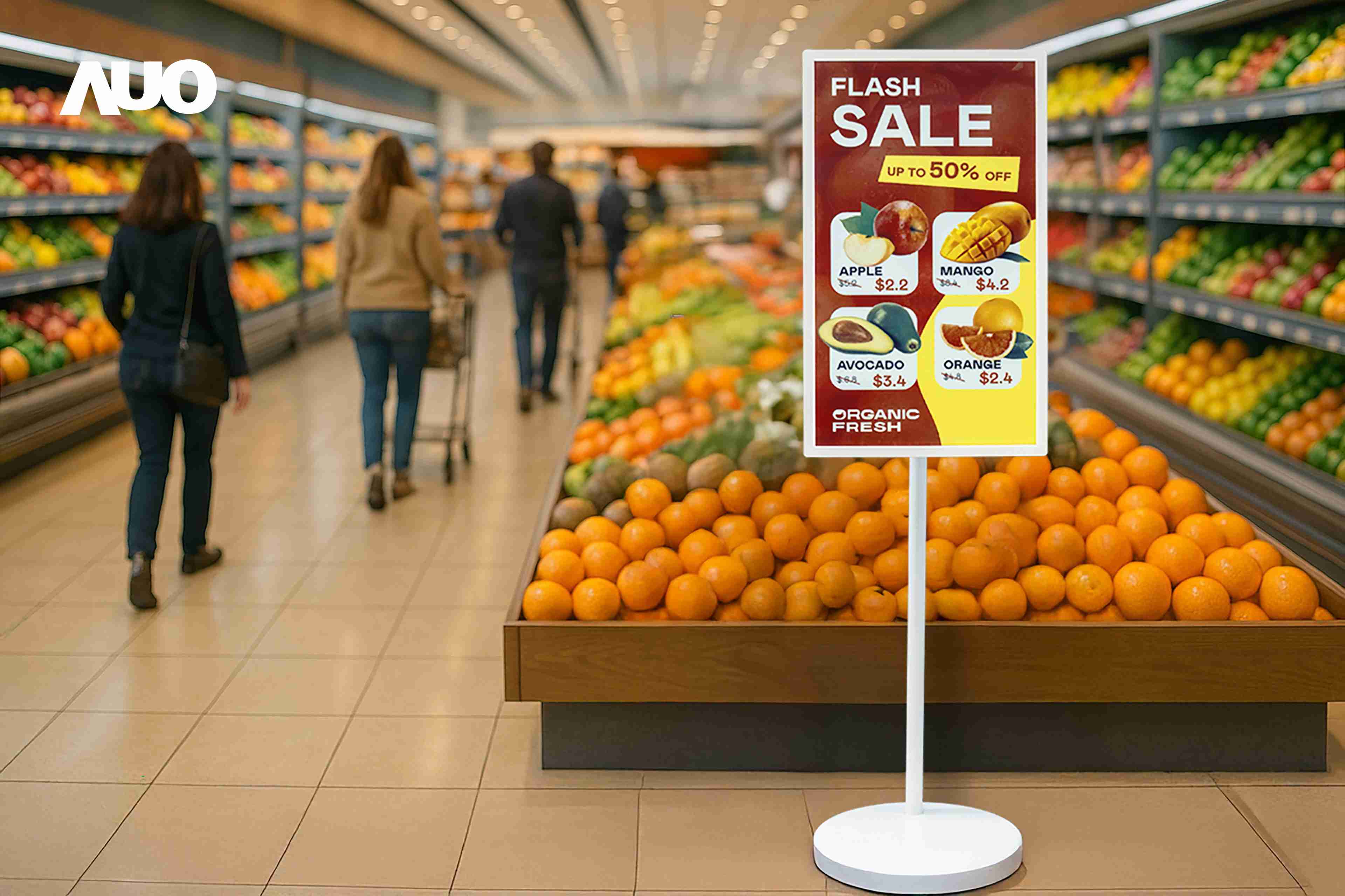 达擎首亮相低功耗、、、、全彩的〝aecoPost电子纸解决方案〞，，，仅在更新画面时需要微量的电力驱动，，，无需布建电线的便捷设计，，，使其可灵活应用、、、随意置放，，并可透过云端或行动装置app，，，，轻松管理及排程广告内容，，，晋升店头营销利器。。。。